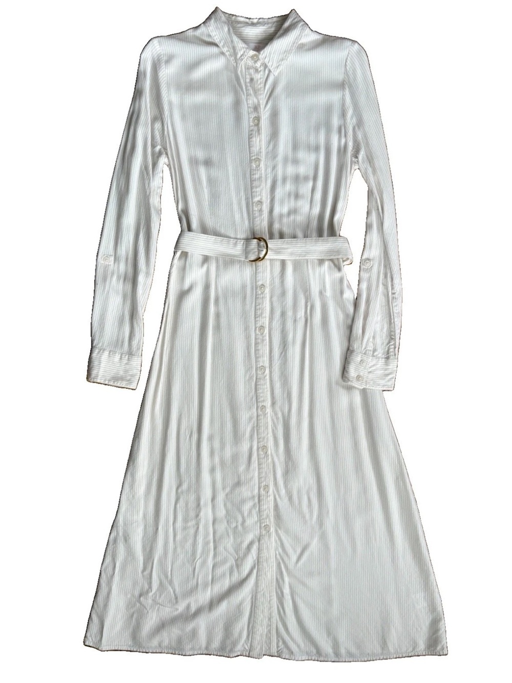RACHEL PARCELL Striped Maxi Shirt Dress SZ 4 Modest Belt Long Sleeve Buttons CBK